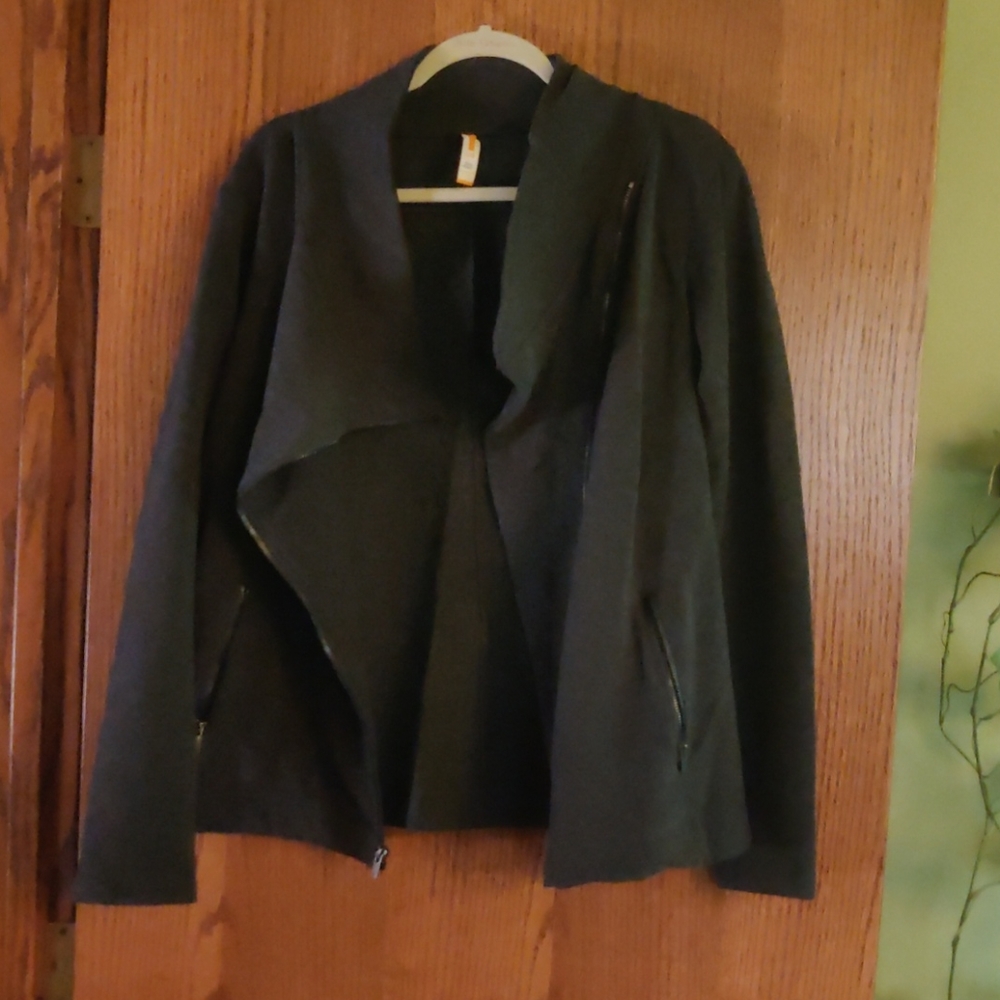 Ash grey zip drape sweater with pockets